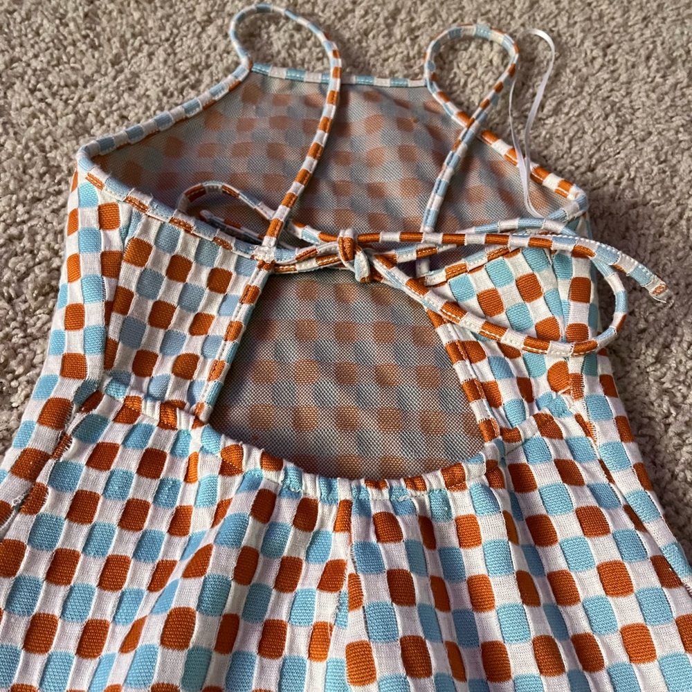 Retro blue, orange and white high neck mini dress with open back never worn - Picture 4 of 5